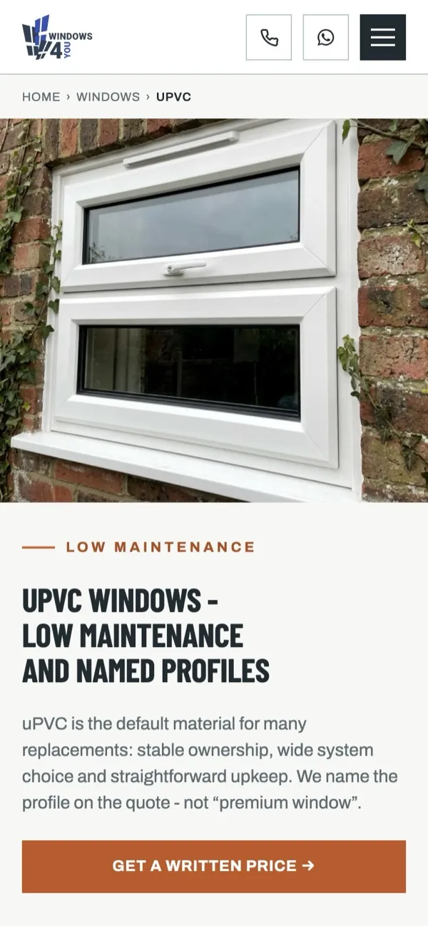 Nowa strona produktu uPVC na telefonie